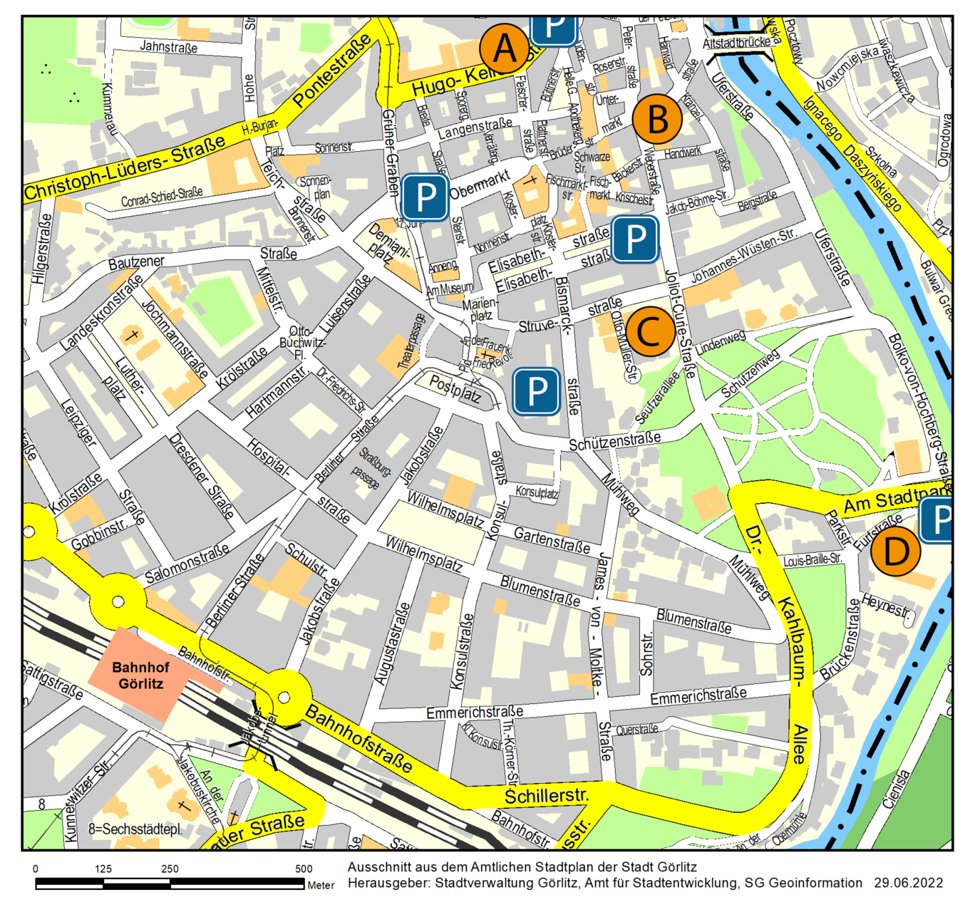 Karte der Stadt Görlitz mit Veranstaltungsorten